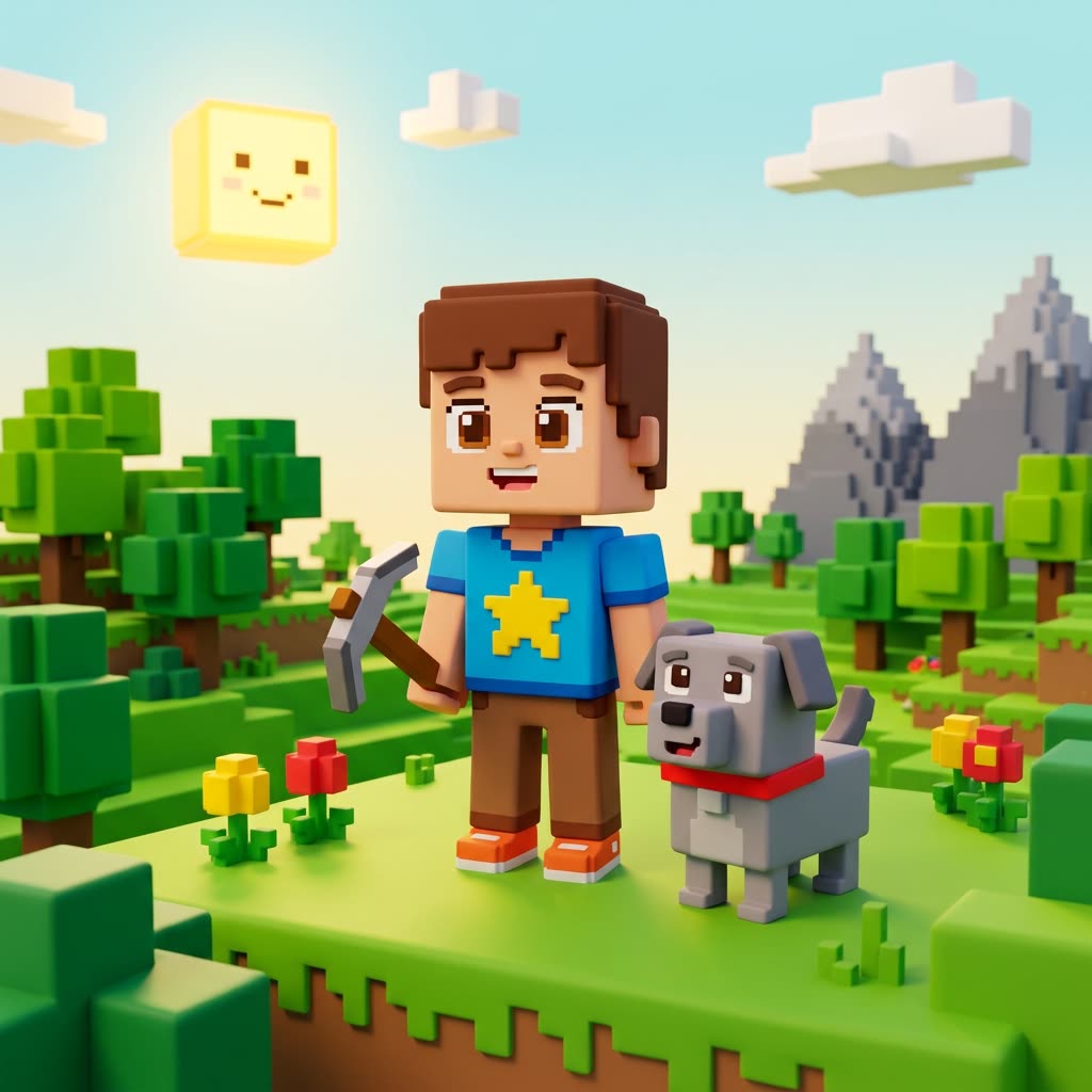 Иллюстрация к сказке «Марк и тайна кубического мира» в стиле 3D